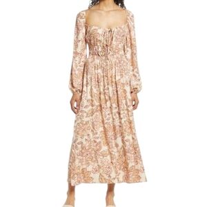 Womens Size Large Midi Floral Dress Romance Academia Boho Cottage Fairy Retro